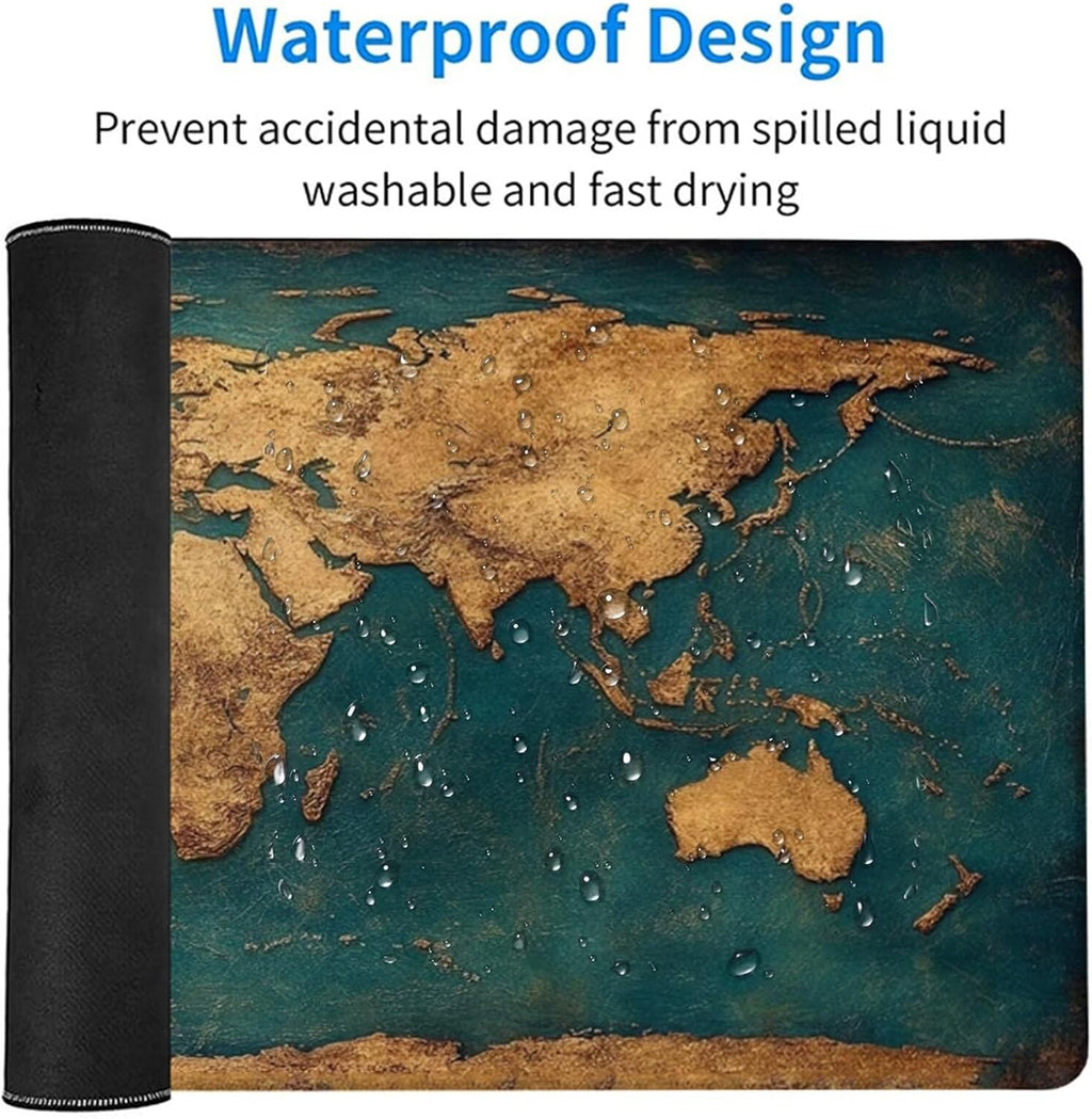 World Map Gaming Mouse Pad, Mouse Pad 64x32in, Large Desk Mat with Non-Slip Rubber Base, Office Desk Accessories, Large Extended Gaming Keyboard Mat, Big Mousepad for Computer Gamer Office, Blue G-259