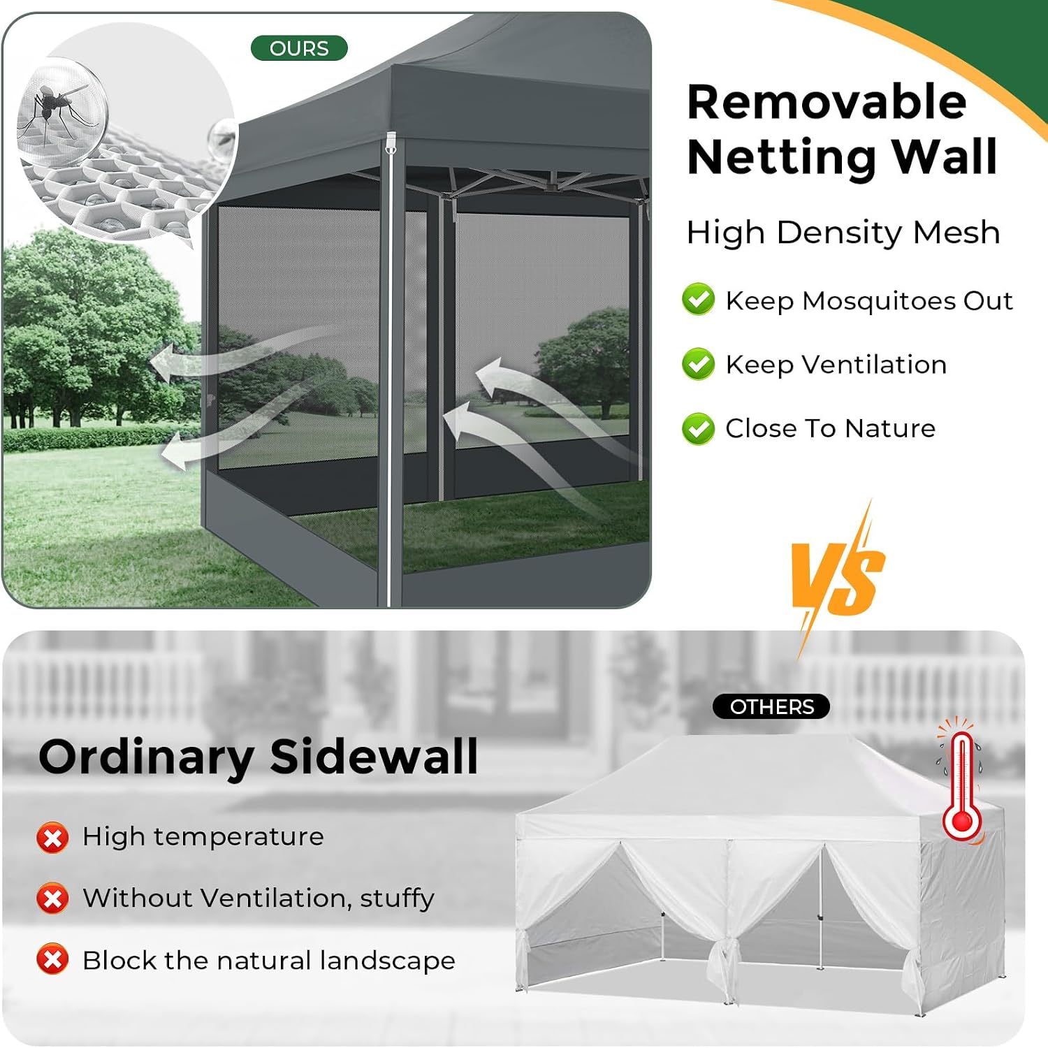 COBIZI 10x15 Heavy Duty Pop Up Canopy with 4 Sidewalls, Commercial Gazebo Party Tent with Mosquito Netting Wall Easy Set Up Outdoor Instant Screen Tent for Backyard, Patio, Garden, Gray