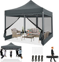 COBIZI 10x10 Heavy Duty Pop Up Canopy Tent with 4 Sidewalls, Easy Set Up Outdoor Waterproof Screen Commercial Party Tent with Mosquito Netting for Parties Backyard Patio, Carry Bag, Gray