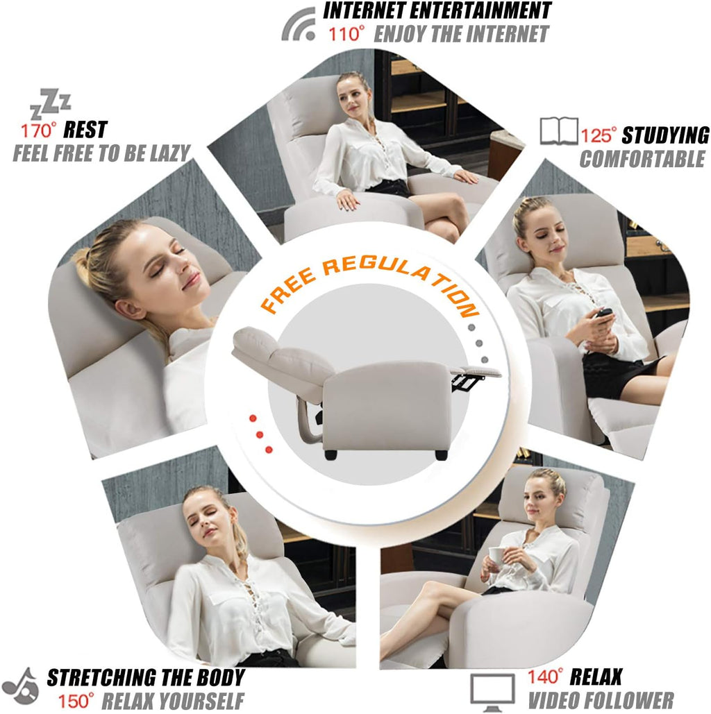 FDW Recliner Chair Home Theater Seating Reclining Sofa Push Back Recliner with Lumbar Support and Fabric Padded Seat Backrest for Living Room (Fabric Beige)
