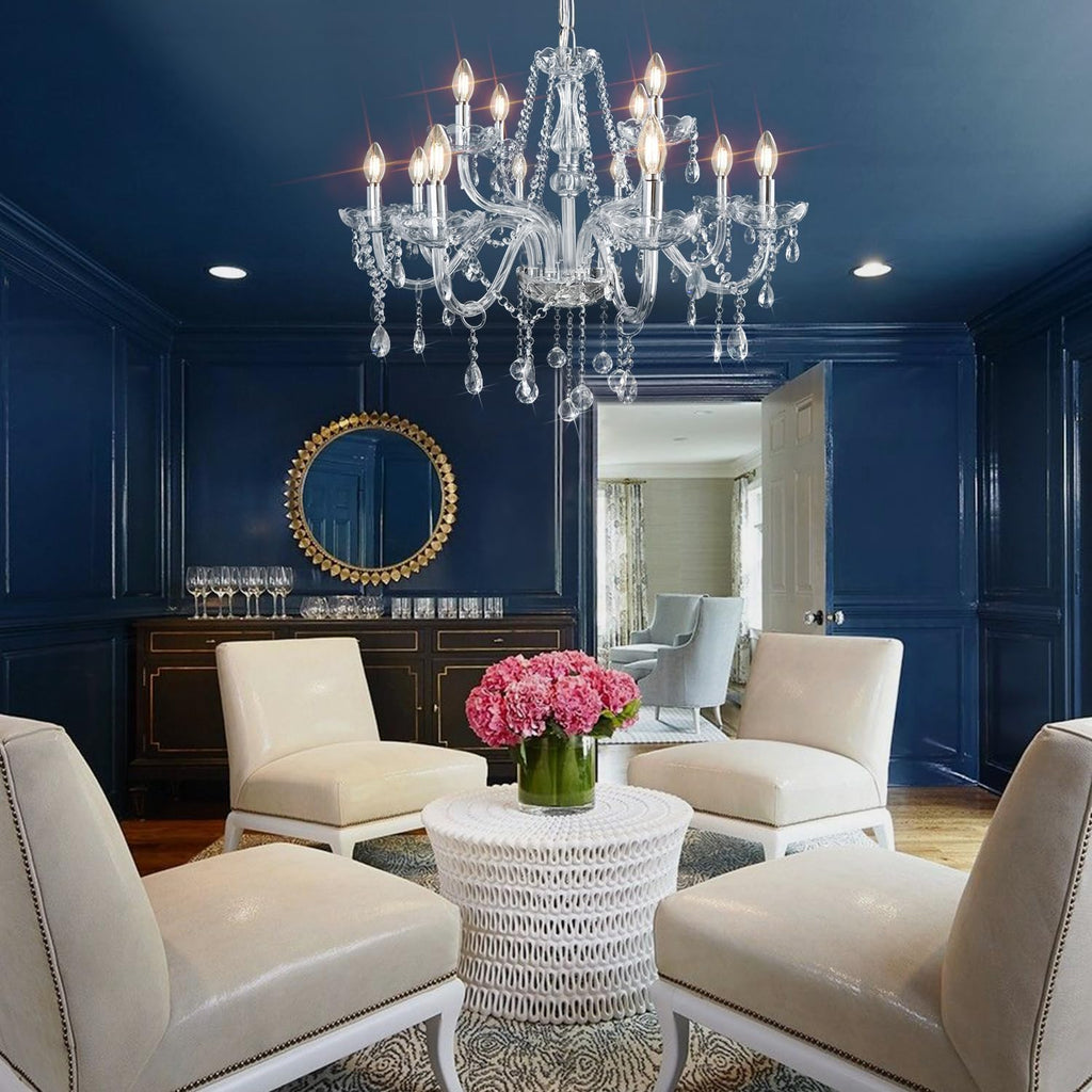 Gorgeous Vintage Crystal Chandelier 12-Lights K9 Large Crystal Candle Chandelier Pendant Ceiling Light Fixture for Living Room Dining Room Hallway Entry Chandeliers