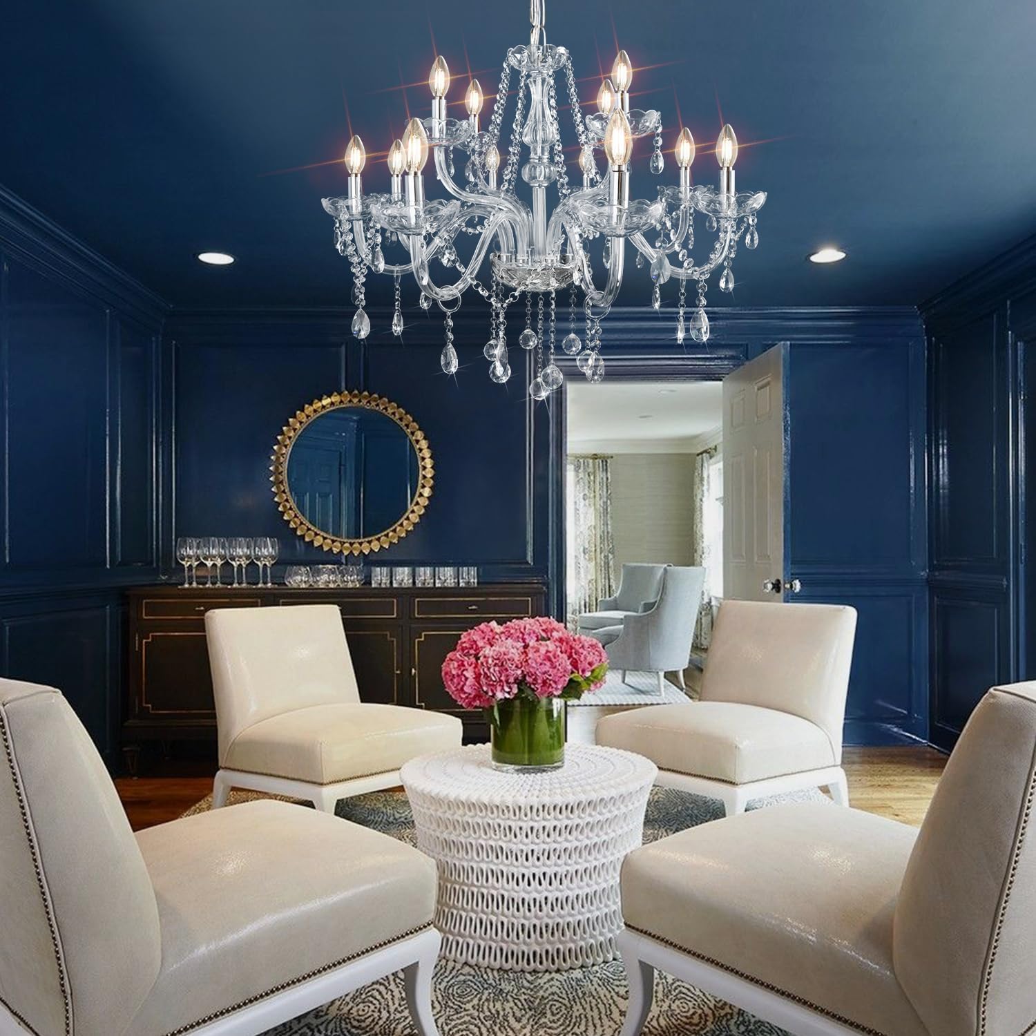 Gorgeous Vintage Crystal Chandelier 12-Lights K9 Large Crystal Candle Chandelier Pendant Ceiling Light Fixture for Living Room Dining Room Hallway Entry Chandeliers