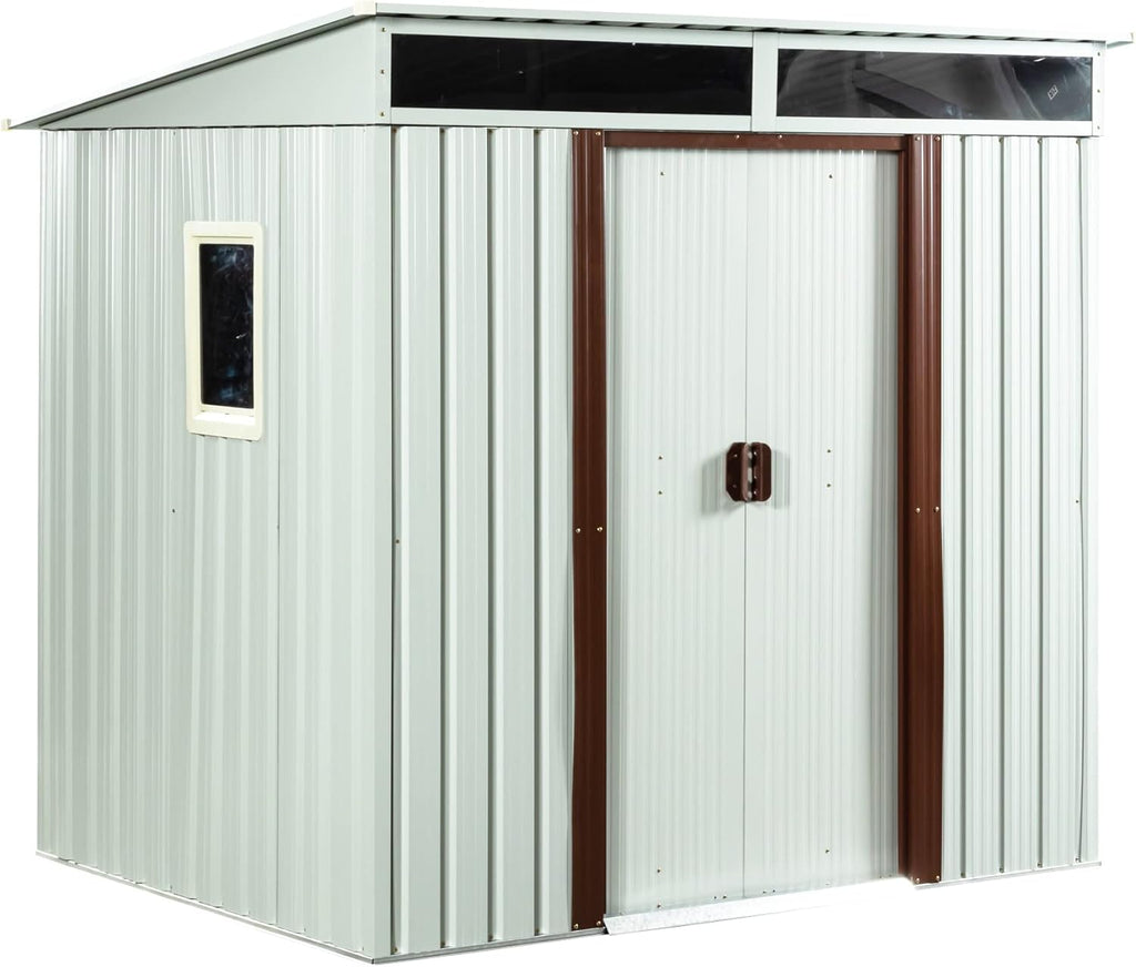 YOPTO 6×5 FT Outdoor Galvanized Metal Storage Shed with Window and Integrated Punched Vents,Large Garden Outdoor Shed W/Sliding Doors and Padlock,Rust and Waterproof,Tool Sheds for Backyard,Lawn,White