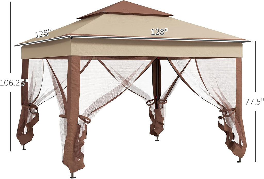 Outsunny 11' x 11' Pop Up Canopy, Outdoor Patio Gazebo Shelter with Removable Zipper Netting, Instant Event Tent w/ 114 Square Feet of Shade and Carry Bag for Backyard, Garden, Khaki