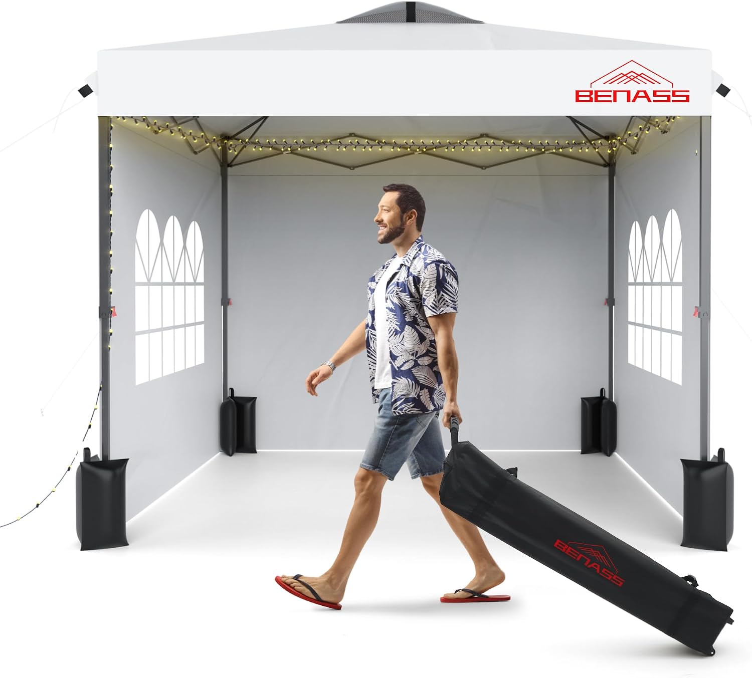 10x10 Pop Up Canopy with Sidewalls, Easy Up Canopy Tent, Heavy Duty Tents for Parties, One Person Set Up Event Tent, White