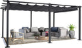 HAPPATIO 12' X 16' Outdoor Pergola Retractable Pergola Canopy for Deck, Backyard, Patio, Aluminum Frame with Sun Canopy, Includes Ground Studs and Expansion Screws (Grey)