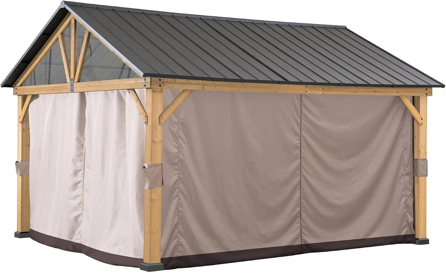 SUNJOY Replacement Curtain for Sunjoy 11×13 ft. Wood-Framed Gazebos (with Netting Tube), Khaki