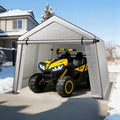 LINKHOO 10 x 10 FT Carport, Portable Shed w/220G Heavy Duty Waterproof PE Tarp, Roll-up Zipper Door & Vent, Weather-Resistant Storage Shed for Motorcycle, Bike and Tools, Gray