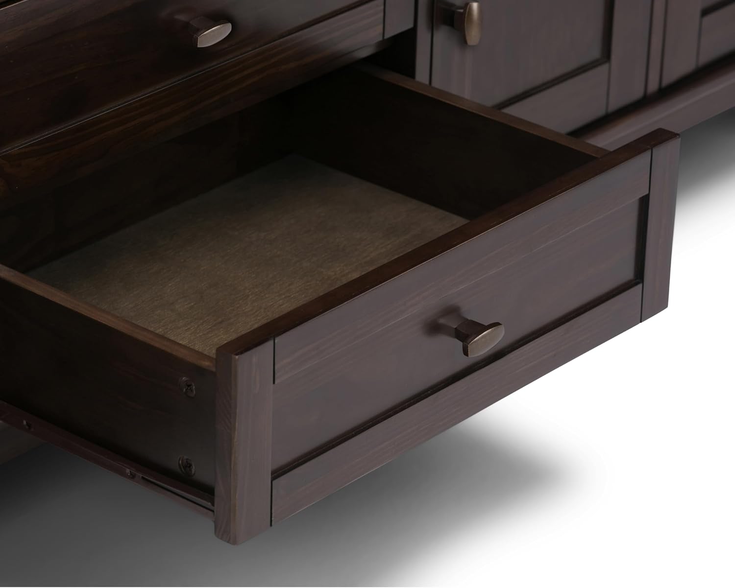 SIMPLIHOME Warm Shaker TV Stand - 72 inch Wide Solid Wood Media Console in Tobacco Brown, Transitional Entertainment Center for Living Room for TVs up to 80 Inches with Cabinets and Cable Management