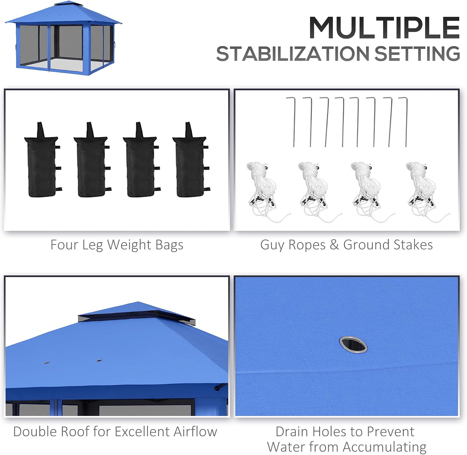 Outsunny 13' x 13' Pop Up Gazebo with Netting, UPF 50+ Instant Canopy Tent Shelter with Water/Sand Bags, Wheeled Carry Bag, for Outdoor, Garden, Parties, Blue