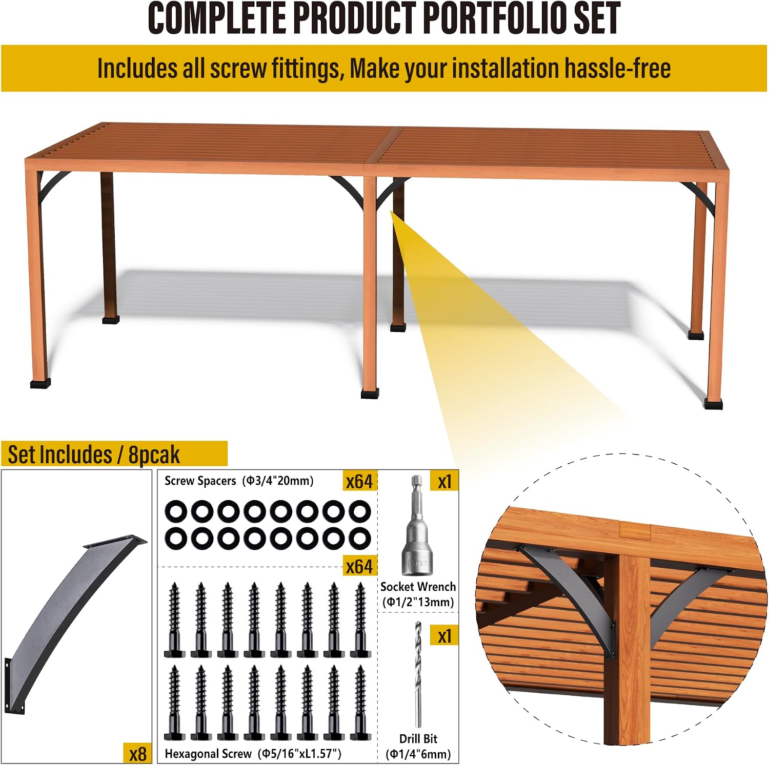 Heavy Duty 45 Degree Angle Support Bracket 2'×4' (Actual: 1.5'×3.2') Wood Beam Support Hardware Degree Post Bracket for Gazebos Pagola Porches 8Pcs