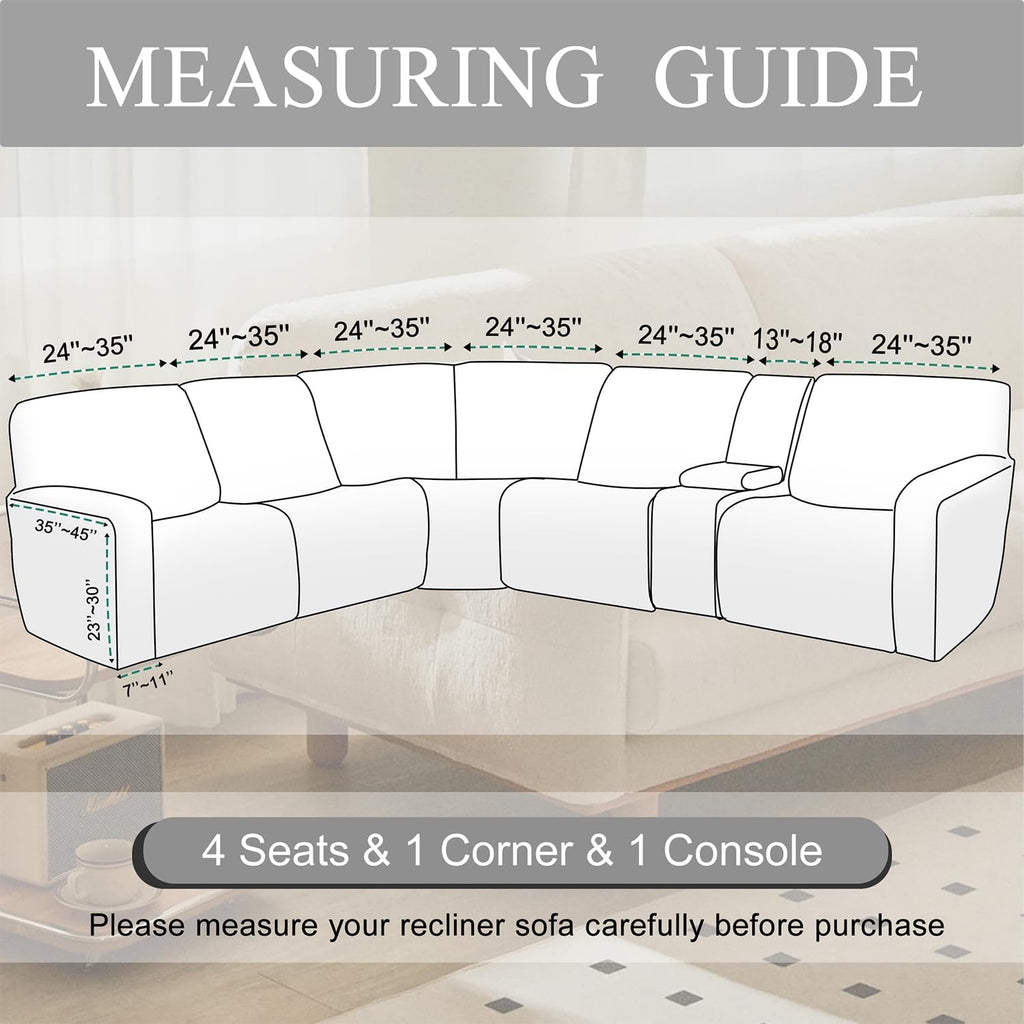HDCAXKJ Reclining Sectional Couch Covers Velvet L Shaped Sectional Sofa Cover Washable Stretch Soft Corner Recliner Slipcover with Non-Slip Elastic Bottom (5 Seat and 1 Middle Console, Dark Gray)