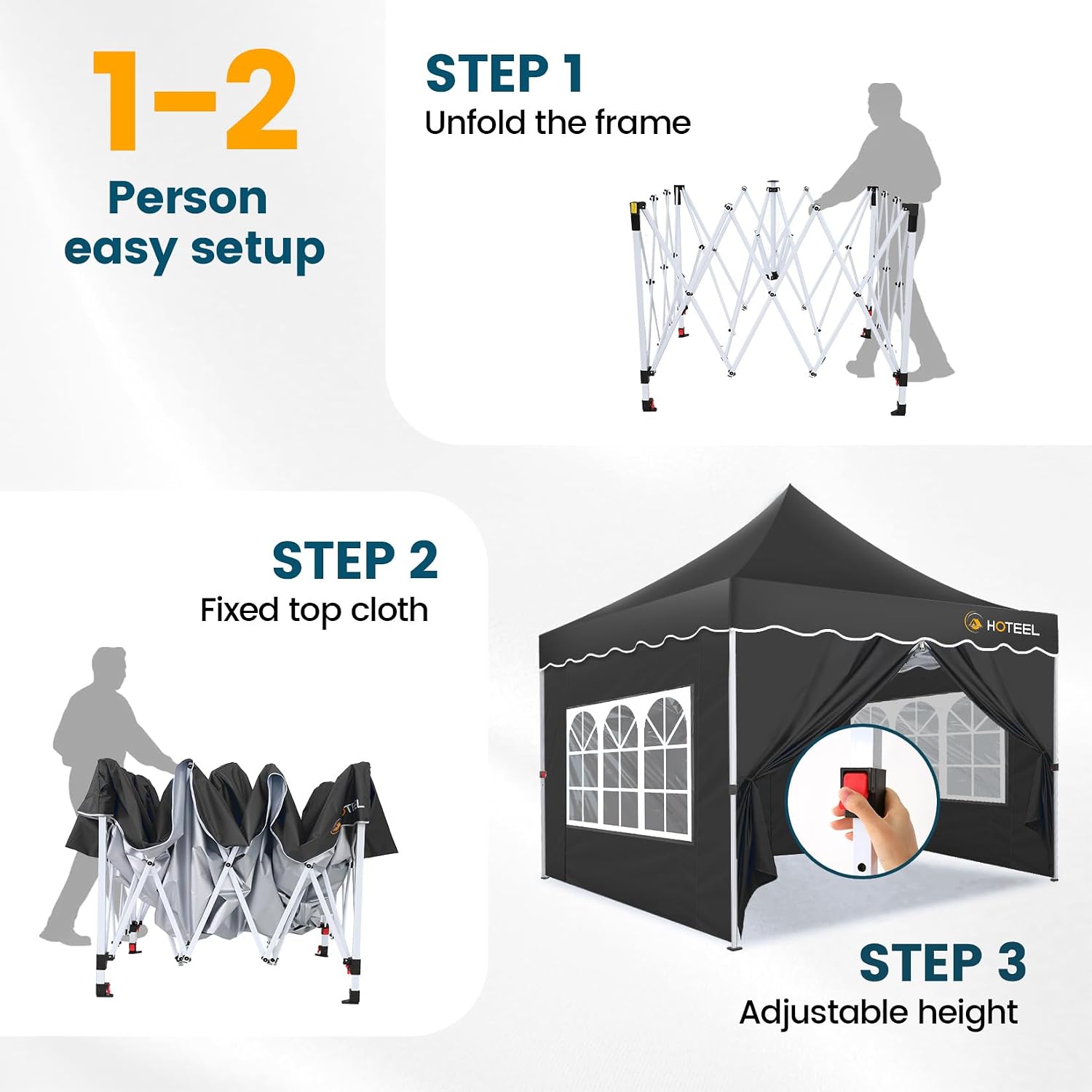 HOTEEL 10×10 Pop Up Canopy with 4 Sidewalls, UV 50+ and Waterproof 10×10 Canopy Event Tent, Thickened Frame, Space Easy Outdoor Pop Up Canopy for Vendor, Beaches, Events, Market (Black)