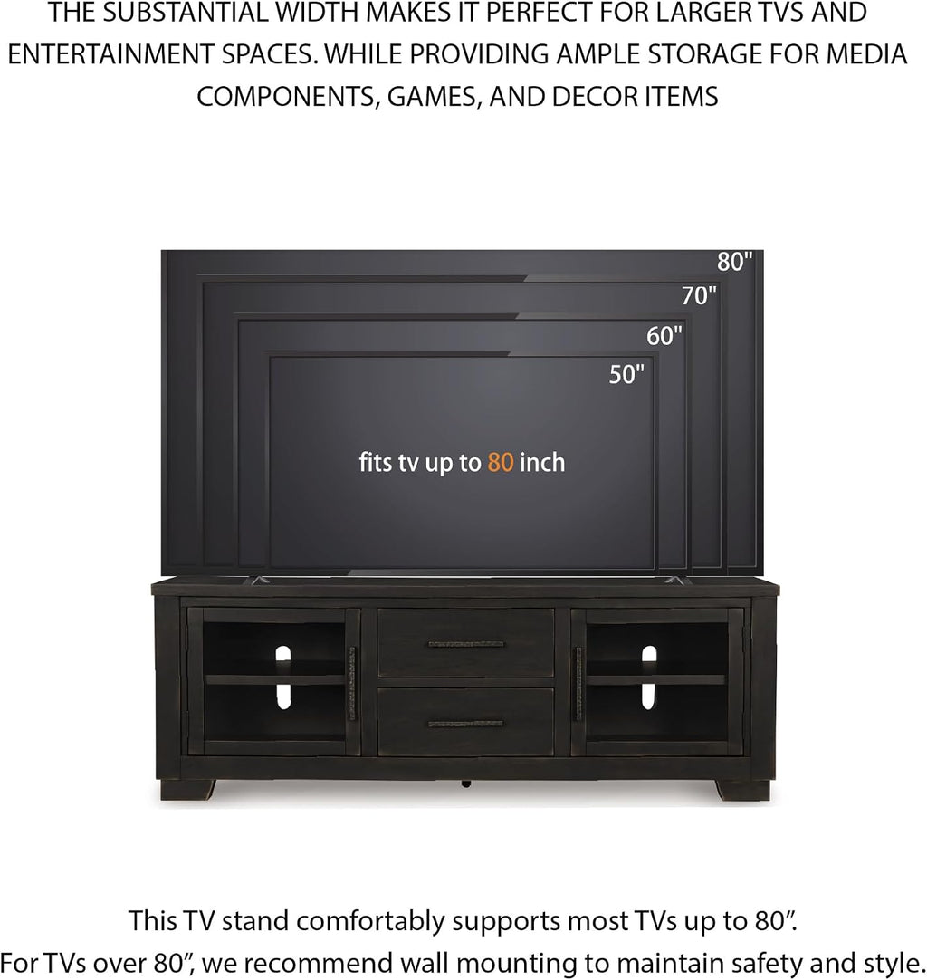 Signature Design by Ashley Galliden Urban 2-Drawer 80' TV Stand for TVs up to 91' with Adjustable Shelves, Cabinets, Cord Openings, Black