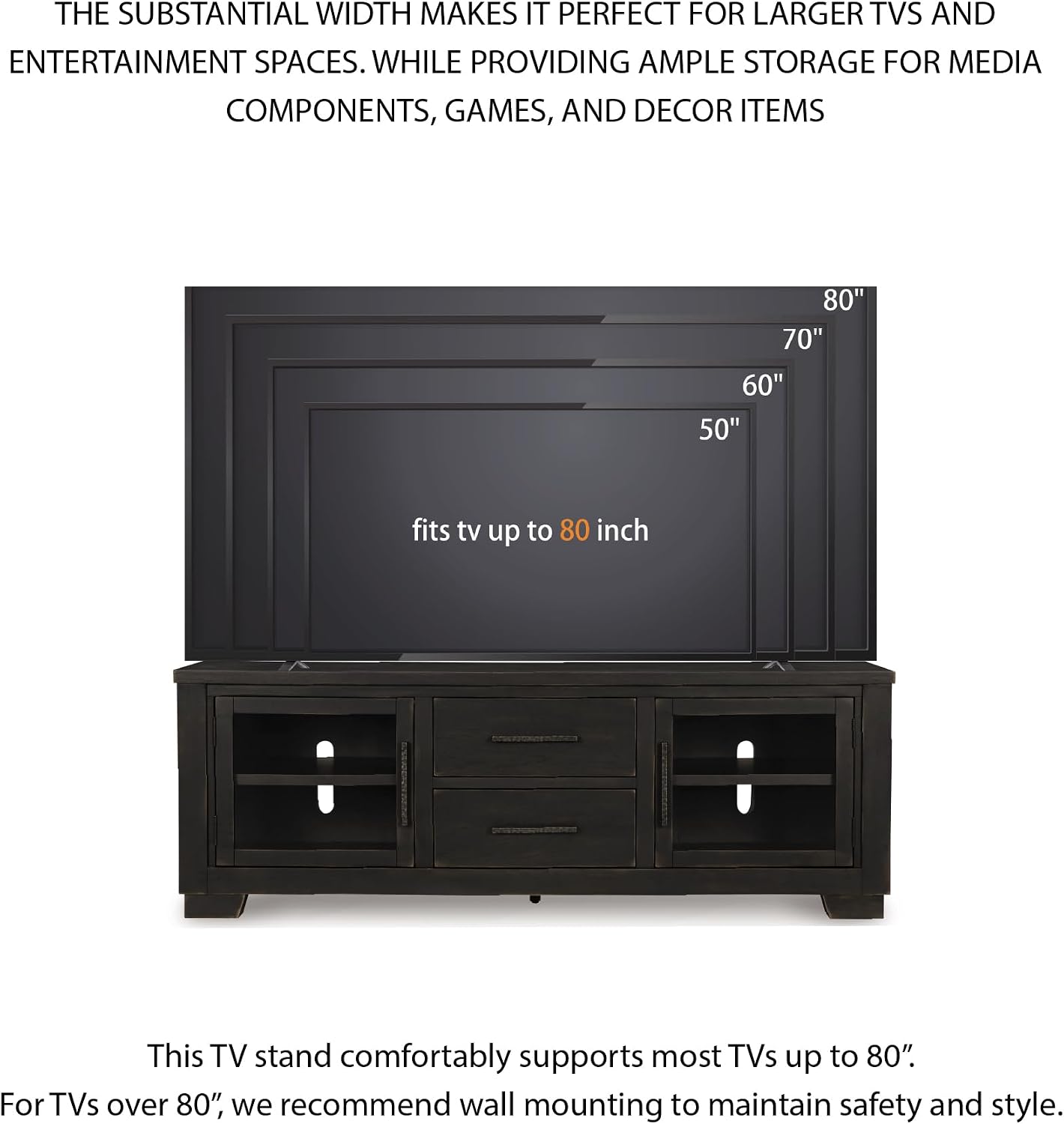 Signature Design by Ashley Galliden Urban 2-Drawer 80' TV Stand for TVs up to 91' with Adjustable Shelves, Cabinets, Cord Openings, Black