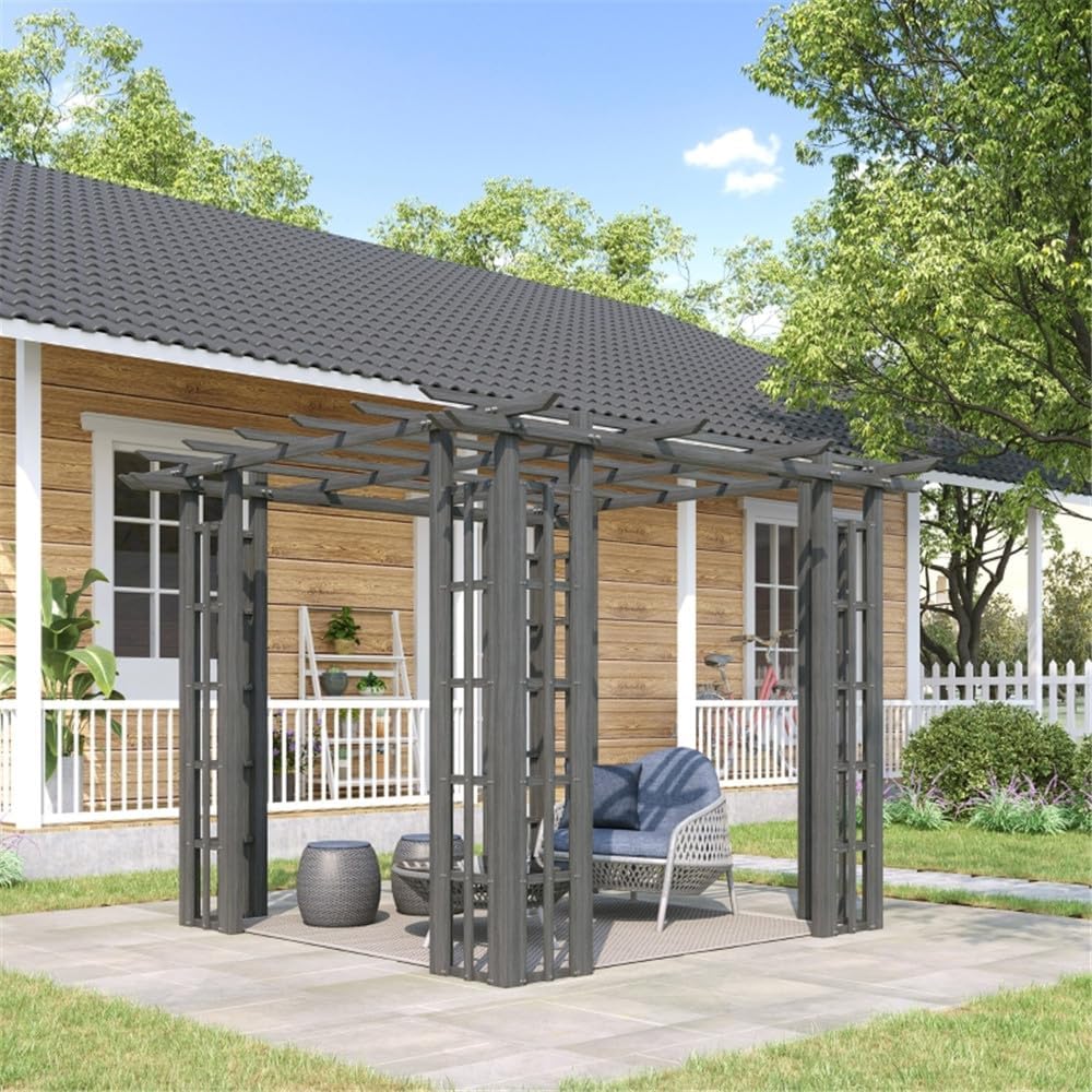9 x 9 ft Backyard Pergola Quality Gazebo Pavilion for Garden Deck Patio Outdoor Pergola Grape Trellis Grill Gazebo, Strong Sturcture,Snow and Wind Supported(Grey)