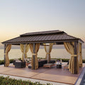 COBIZI Gazebo 12x20 Hardtop Gazebo with Heavy Duty Galvanized Steel Double Roof and Aluminum Frame, Outdoor Gazebo with Curtains and Netting, Permanent Gazebo for Patio, Lawn, & Garden Backyard, Brown