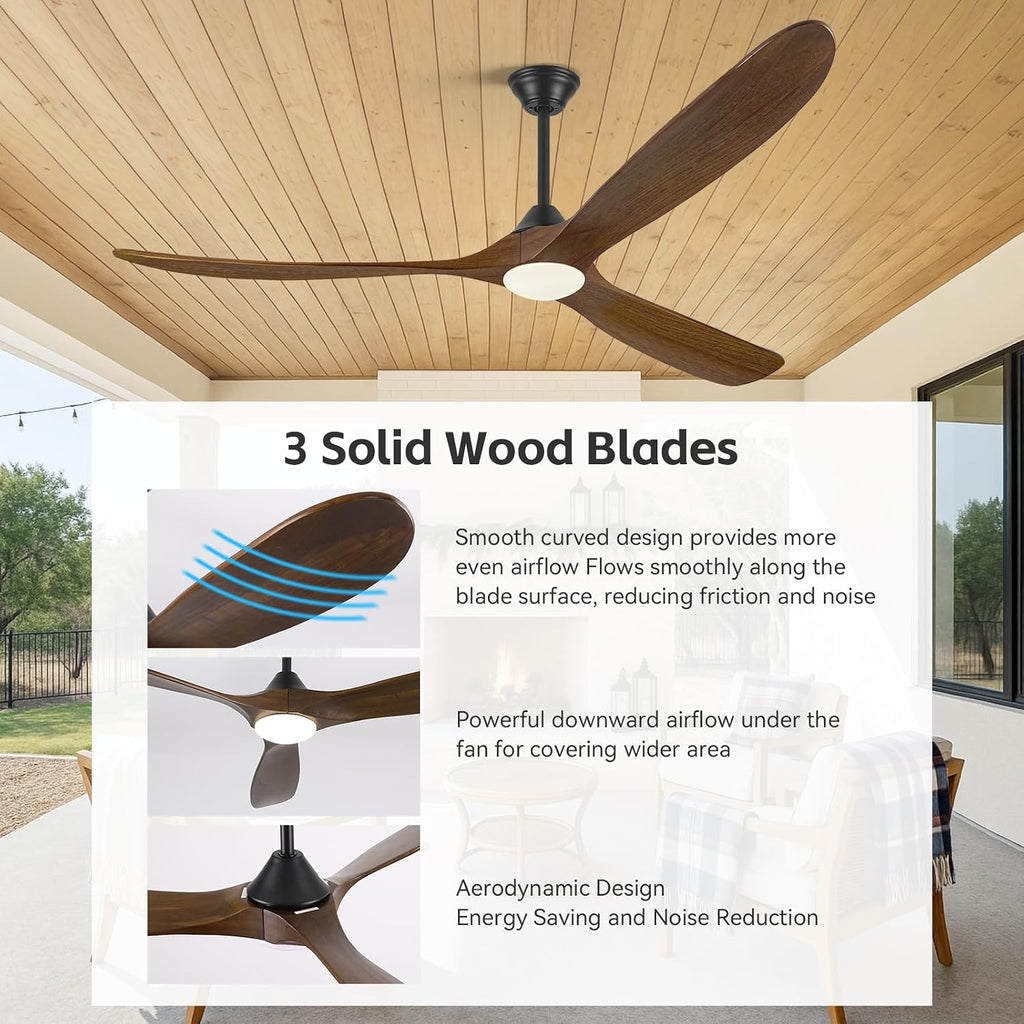 70 Inch Large Outdoor Ceiling Fan with Light, 3 Blades Wood Propeller Ceiling Fan, Modern Smart Remote/APP/Alexa Control, High CFM Quiet DC Fan for Patio Farmhouse Bedroom, 3 CCT Dimmable