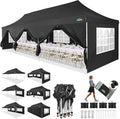 COBIZI 10x30 Pop up Canopy with Roller Bag & 8 Removable Sidewalls, Canopy Tent for Parties, Wedding, and Commercials, Waterproof and Instant Shelter UV50+ Outdoor Gazebo with 4 Sandbags(Pure Black)