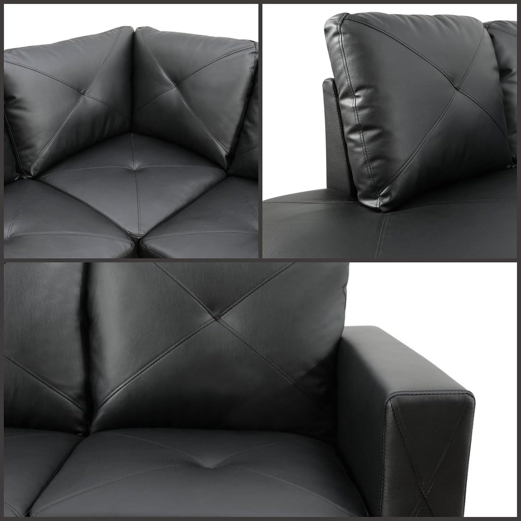 Sectional L-Shaped Couches for Living Room, Modular Convertible Sofa with Movable Chaise for Apartment & Bedroom, Modern 4-Seater Couch Living Room Sets Furniture, Black