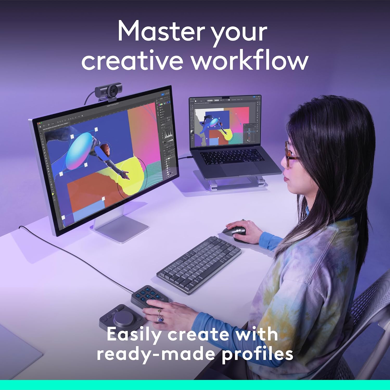 Logitech MX Creative Console, 9 Customizable LCD Keys, Stream Deck Accessories,Connectivity Technology USB-C, Control Dial for Graphic Design, Zoom, Spotify - Graphite, 3-Month Adobe Cloud Membership
