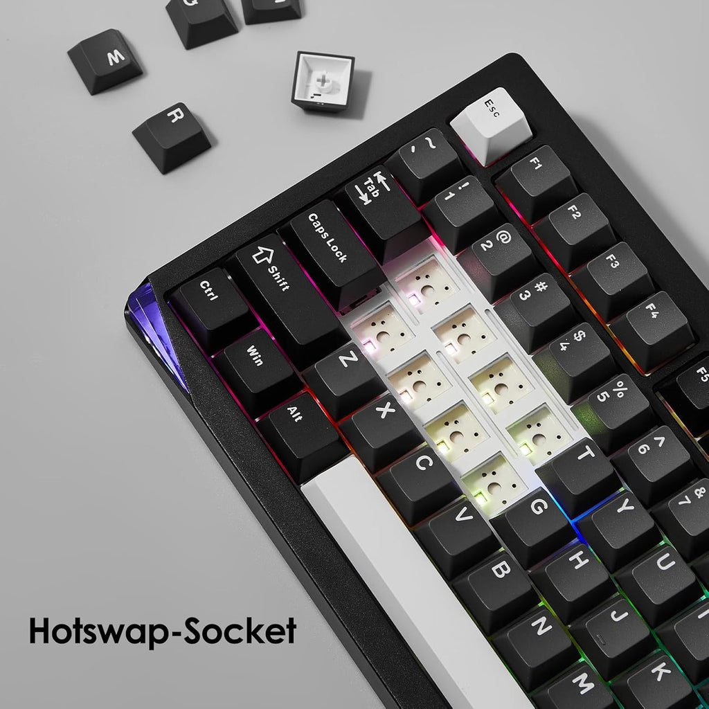 Akko Gem 01 QMK/VIA Aluminum Mechanical Keyboard Tri-Mode RGB Hot-swappable Wireless Gaming Keyboard, Black and Silver, Pre-lubed Mirror Switch