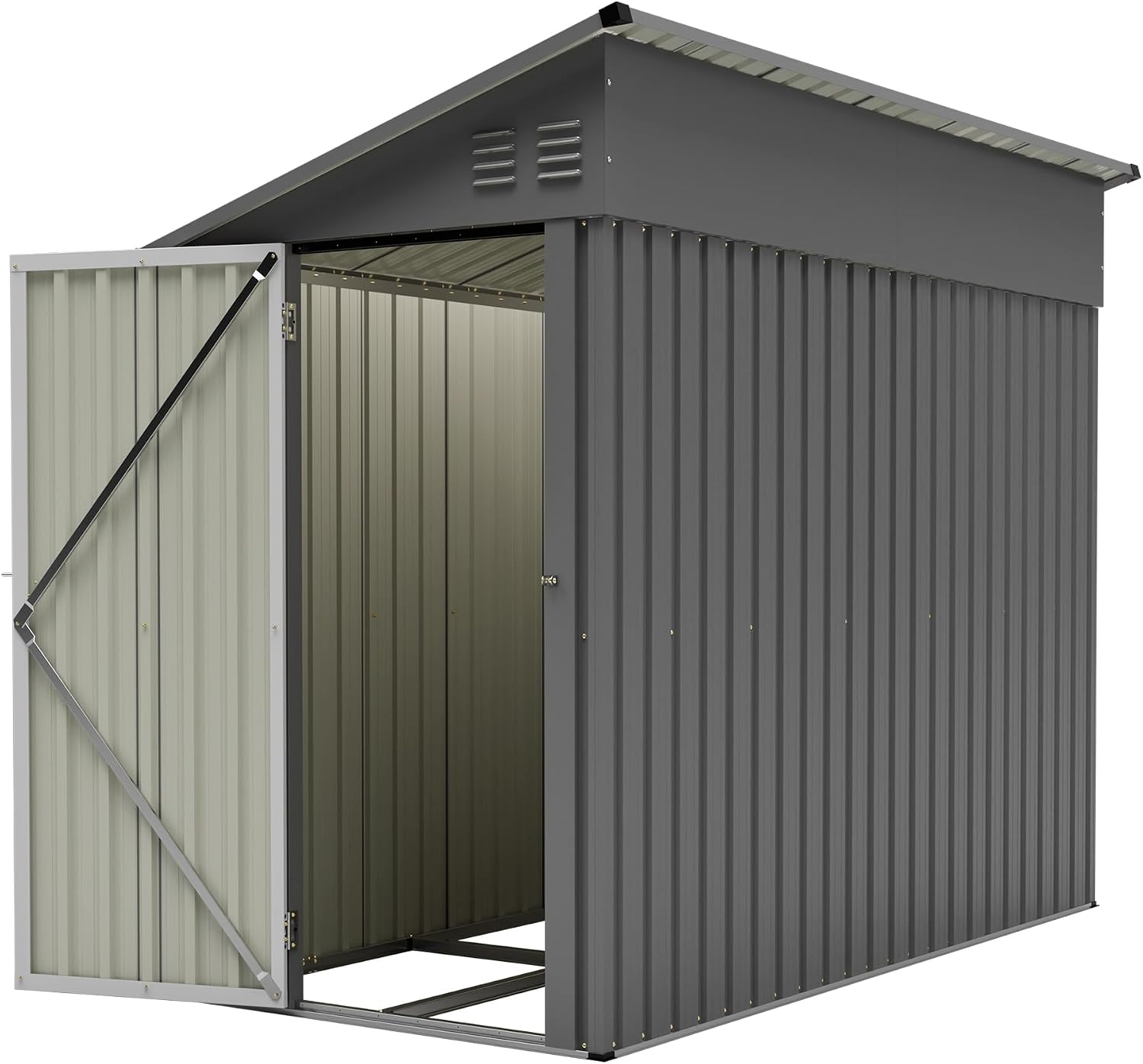 YOPTO 4×8 FT Lean to Metal Shed,Outdoor Heavy-Duty Storage Shed with Floor Base,All Weather Waterproof Garden Tool House W/Lockable Door&2 Air Vents,Reversible Door Design,for Backyard,Patio,Lawn,Gray
