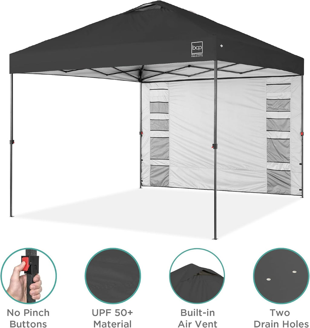 Best Choice Products 10x10ft Pop Up Canopy Tent with Sidewall, 1 Person 1 Minute Set Up, Carry Case, 4 Weight Bags - Gray