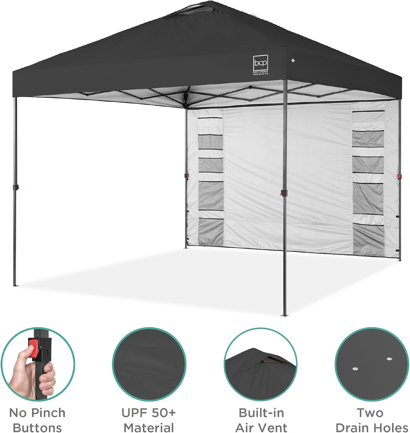 Best Choice Products 10x10ft Pop Up Canopy Tent with Sidewall, 1 Person 1 Minute Set Up, Carry Case, 4 Weight Bags - Gray