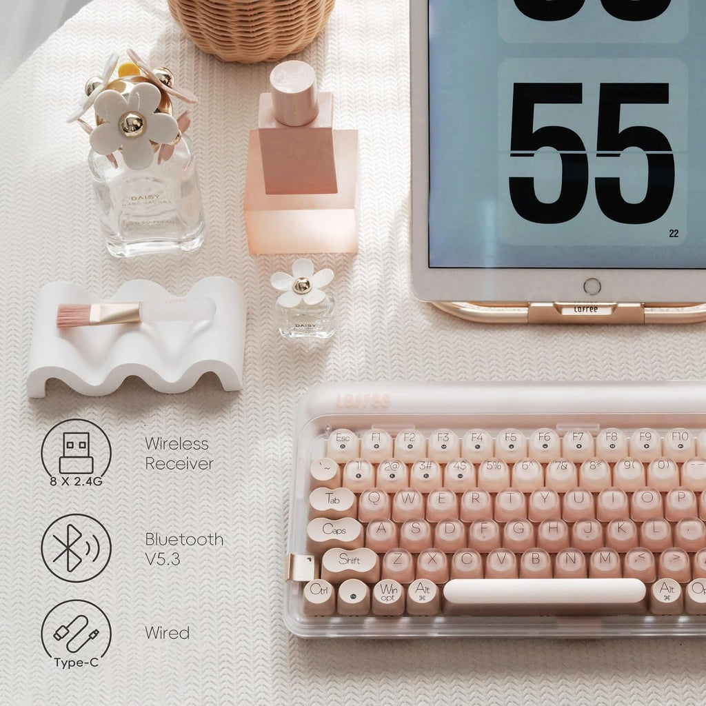 LOFREE DOT Foundation Mechanical Keyboard, 75% Rechargeable Hot-swappable Keyboards with 3 Types Connection for Windows, Mac OS/Pink GATERON Baby Racoon Switches