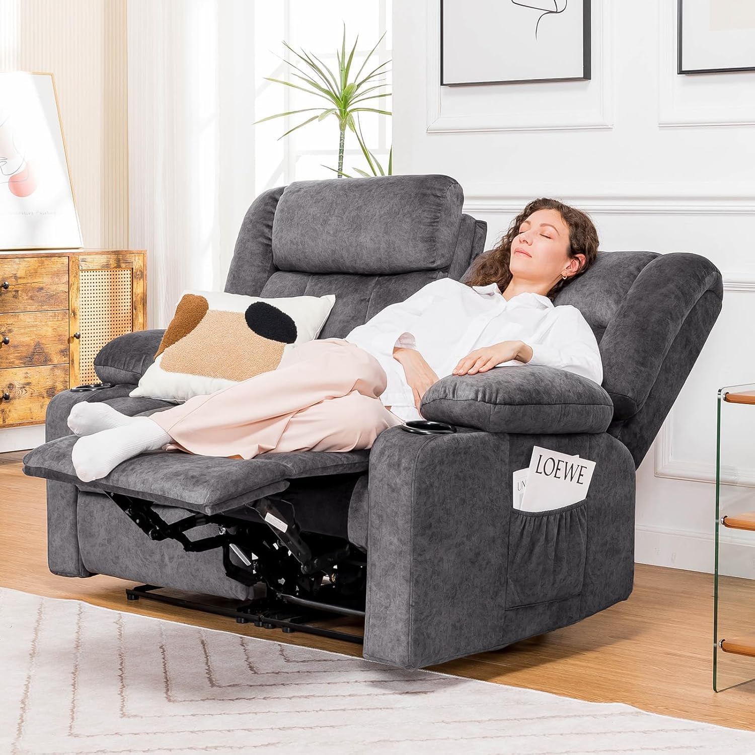 COMHOMA Loveseat Recliner Sofa,Fabric Home Theater Seating Seats,RV Manual Reclining Chair with Bluetooth Speakers,Living Room Furniture Set,2