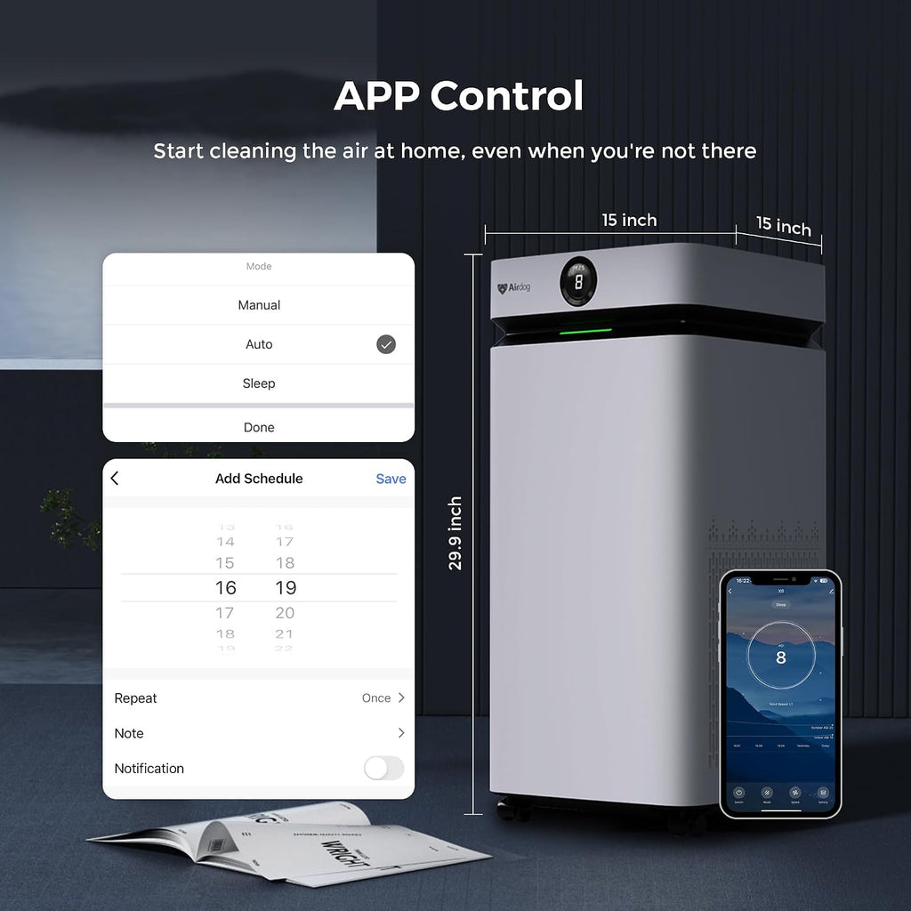 Airdog X8 Air Purifier for Large Rooms up to 4035 sq ft-TPA Filtration Up to 20X More Effective Than HEPA Removes Smoke, Dust, Allergens, and Pollutants,Washable Filter and Whisper Quiet