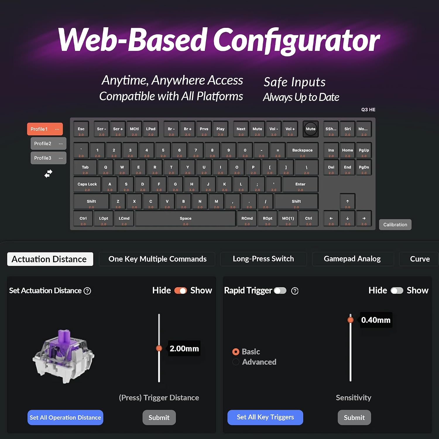 Keychron Q3 HE Wireless Custom Keyboard, 2.4 GHz/Bluetooth/Wired QMK Rapid Trigger 80% TKL Hot-Swappable Programmable RGB Gateron Double-Rail Magnetic Switches Gaming for Mac Windows, Carbon Black