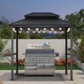 PURPLE LEAF 6' X 8' Hardtop Grill Gazebo for Patio Aluminum Barbeque Gazebo Canopy with 24 Clear Light Bulbs and Shelves Double Tiered Grey Outdoor BBQ