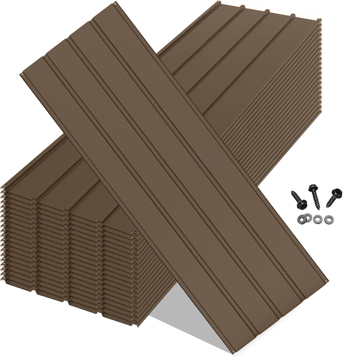 20PCS Metal Roofing Panels, Corrugated Galvanized Roof Panels, Waterproof Metal Siding Panels with 120 Pcs Steel Screws for Pergola, Gazebo, Shed, Garages, Stables and Mobile Homes -Brown