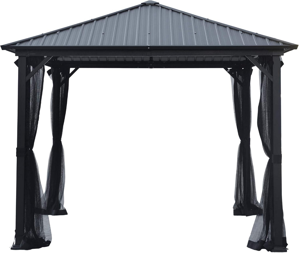 GDF Studio 10' x 10' Outdoor Modern Aluminum Hardtop Gazebo, Black