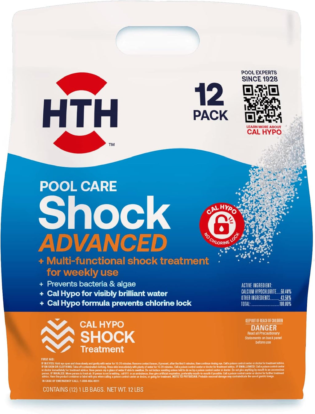 Pool Mate All-in-1 Swimming Pool Chlorine Tabs, 10-Pounds and HTH 52037 Swimming Pool Care Shock Advanced, Swimming Pool Chemical, Cal Hypo Formula, 12 Count(Pack of 1)