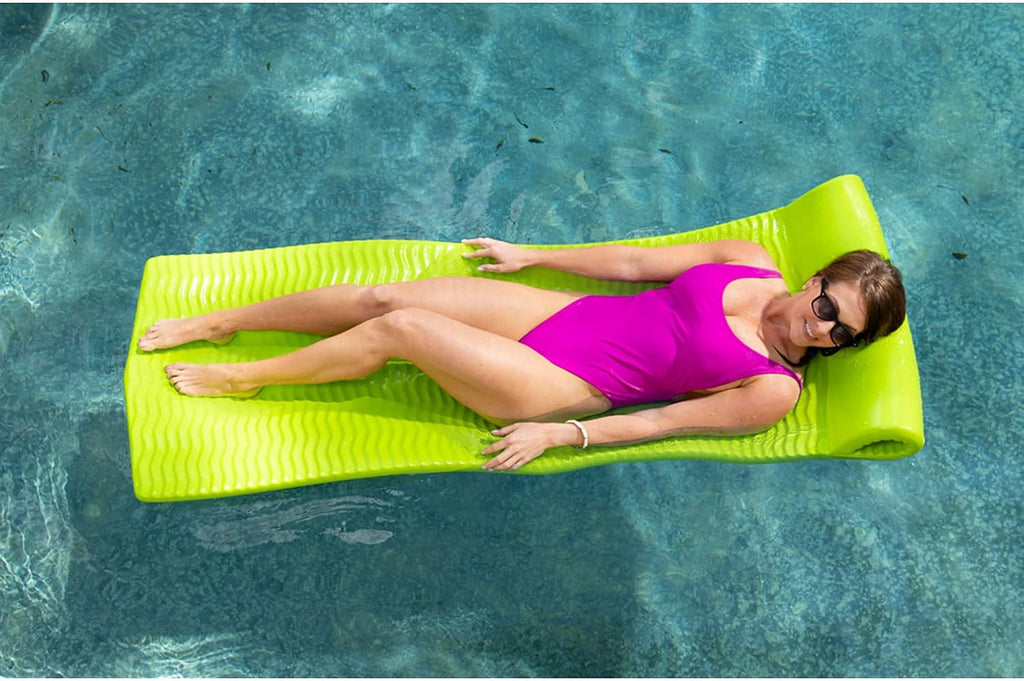 TRC Recreation Serenity 1.5' Thick Vinyl Coated Foam Swimming Pool Float Mat Adult Lounger with Built-in Roll Pillow