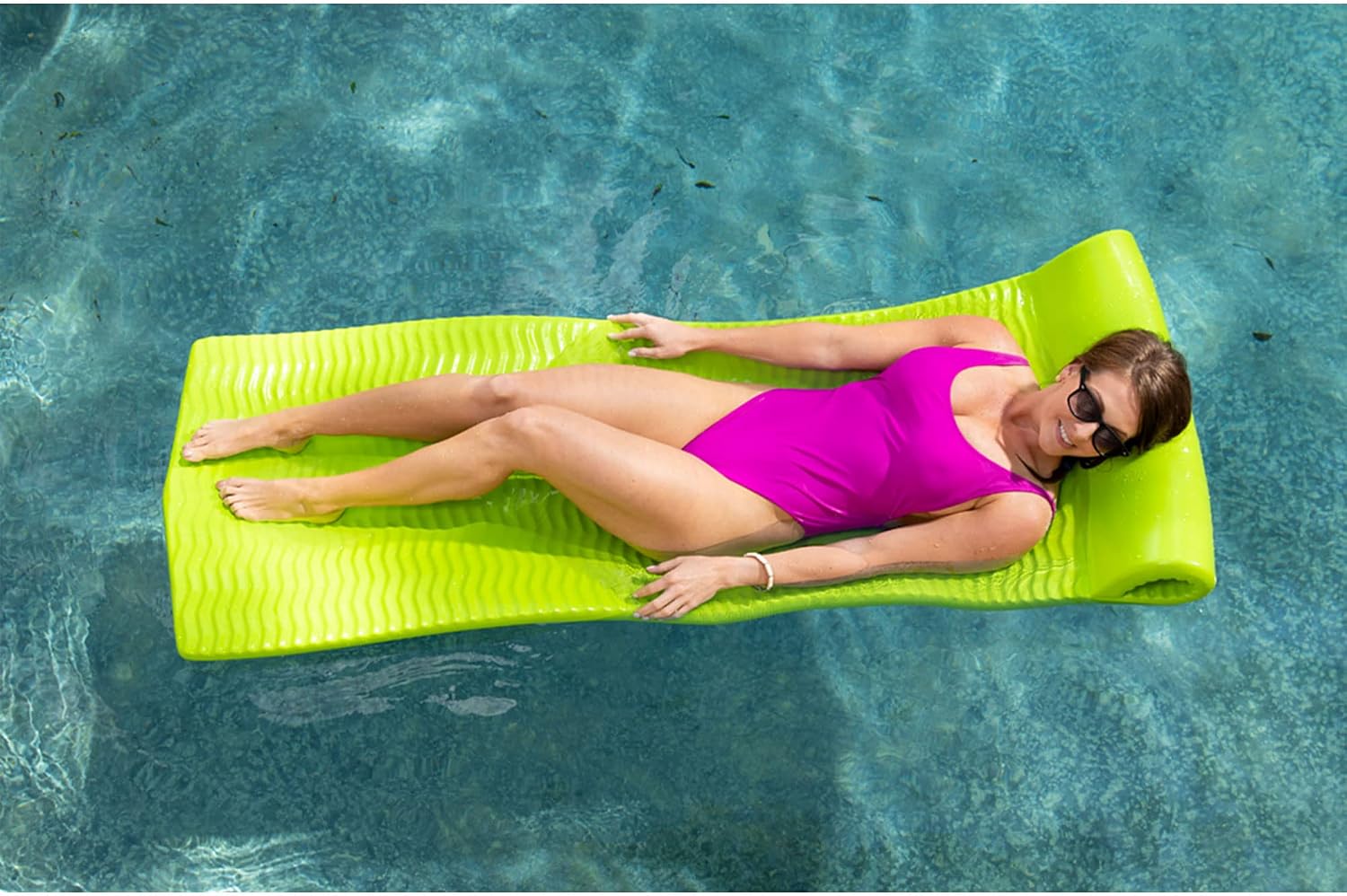 TRC Recreation Serenity 1.5' Thick Vinyl Coated Foam Swimming Pool Float Mat Adult Lounger with Built-in Roll Pillow