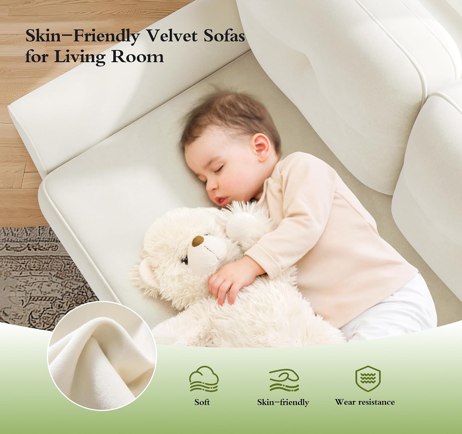 Kidirect 83' Sectional Couch, Velvet L-Shaped Couch 3 Seater Sectional Couches for Living Room, Comfy Fluffy Deep Seat Loveseat, Modular Sectional Sofa with Ottoman for Apartment Office, White Couch