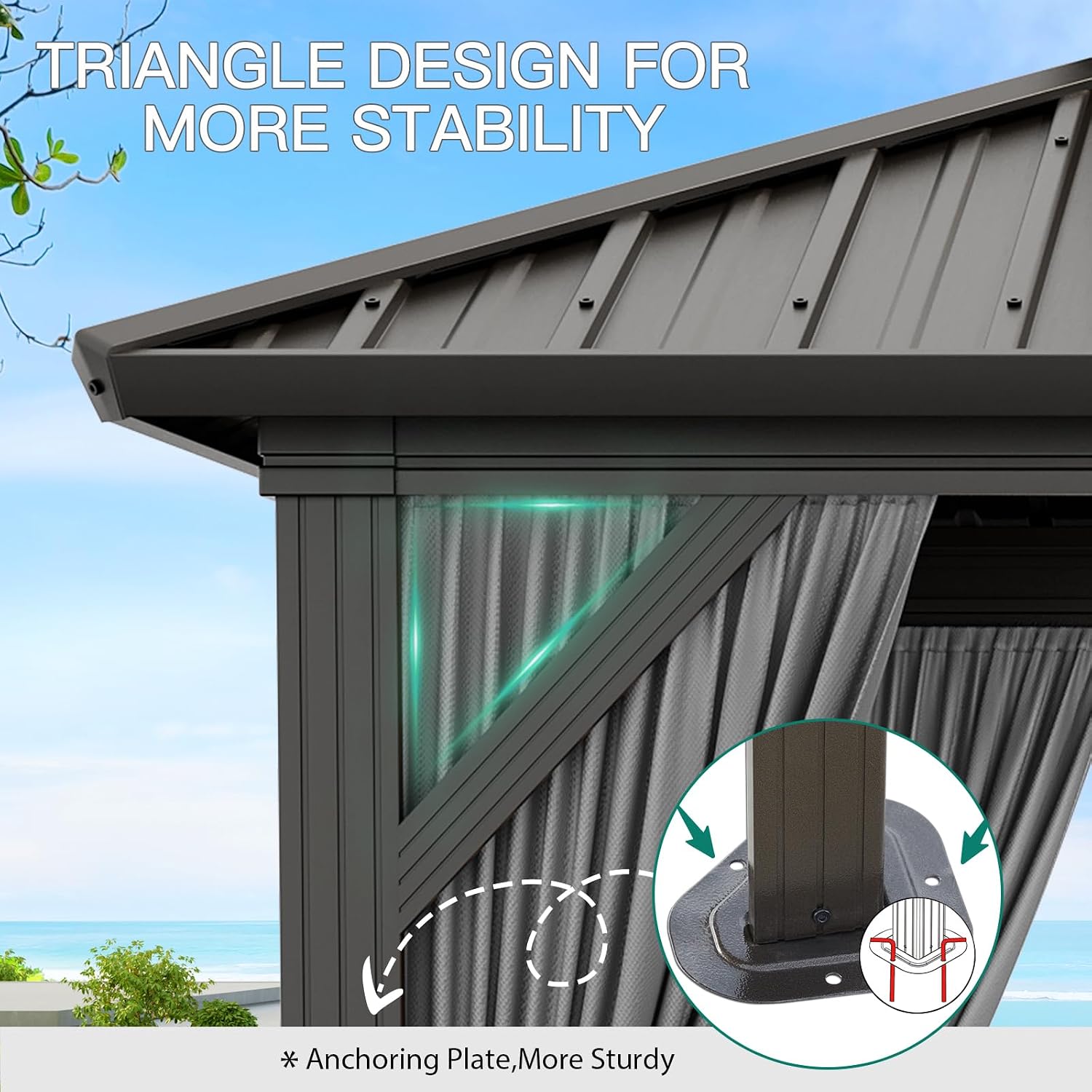 Garvee 10x12 ft Hardtop Gazebo, Outdoor Heavy Duty Galvanized Aluminum Framed Double Roof Pavilion with Netting and Curtains, Waterproof Metal Roof Gazebo for Backyard, Patio, Deck and Poolside, Grey