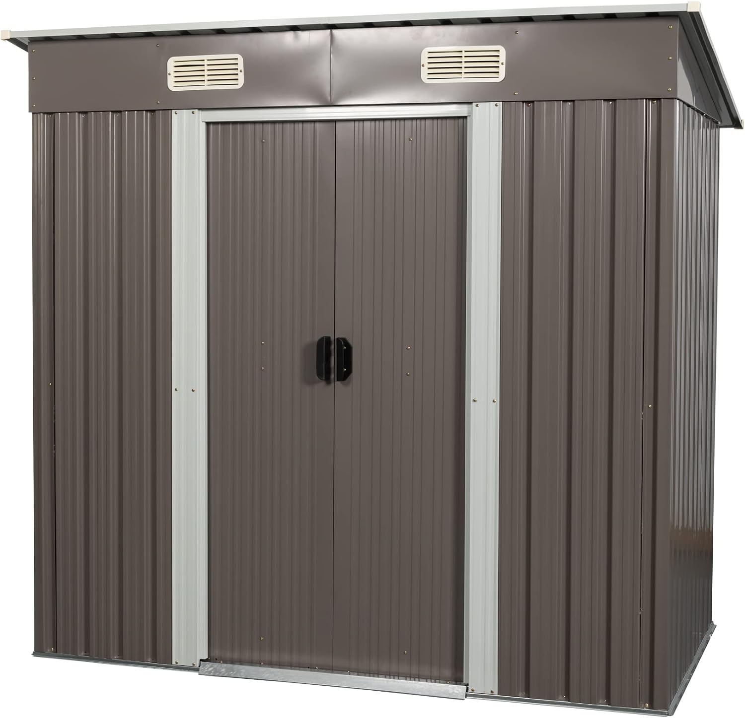 YOPTO 6×4 FT Outdoor Metal Storage Shed with Integrated Punched Vents,Heavy Duty Storage House W/Padlock and Sliding Doors,Large Waterproof Outdoor Tools Sheds for Garden,Backyard,Patio,Grey