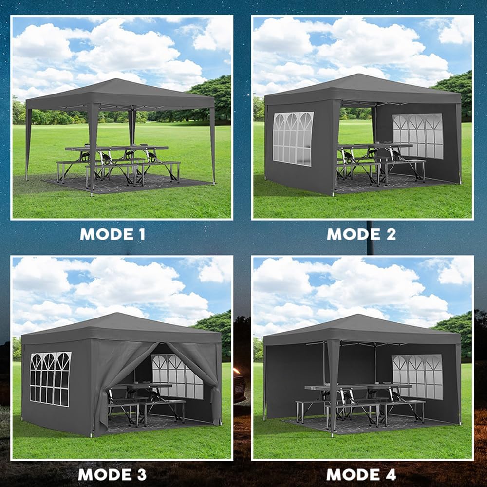 10x10 Pop Up Canopy with 4 Sidewalls Commercial Canopy Tent UPF 50+ All Weather Waterproof Outdoor Wedding Party Tent for Gazebo, Camping, Backyard Parties with Sand Bag, Black