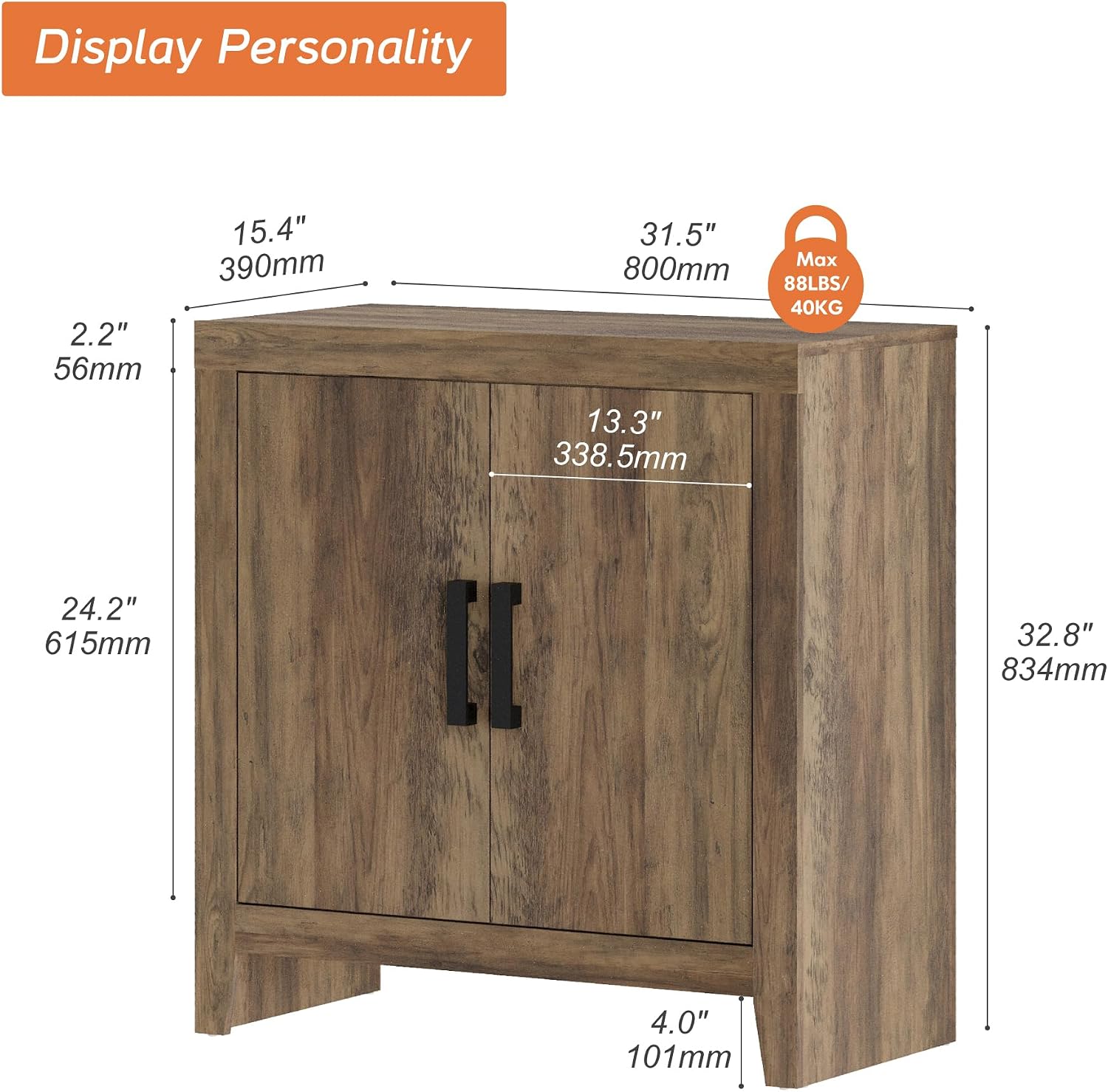 WAMPAT Farmhouse TV Stand with Storage Cabinet for TVs up to 50 Inch, Rustic Entertainment Center with Doors & Shelves, Media Console Table for Living Room, Bedroom, or Office, Brown