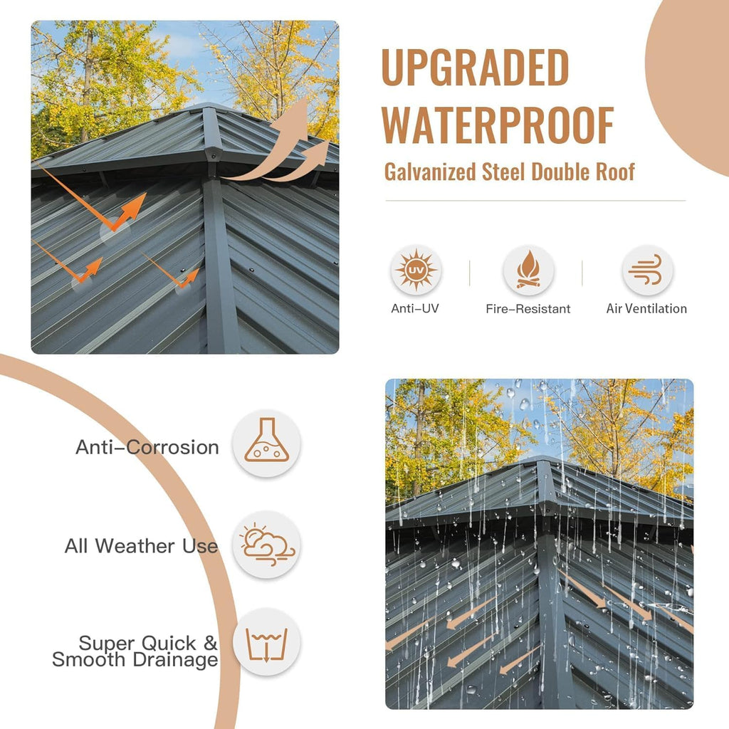 12' X 20' Hardtop Gazebo, Aluminum Metal Gazebo with Galvanized Steel Double Roof Canopy, Curtain and Netting, Pent Gazebo Pavilion for Patio, Backyard, Deck, Lawn
