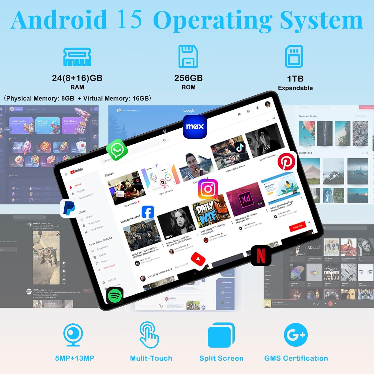11 Inch Tablet, 2026 Android 15 Tablets with Octa Core, 24GB+256GB, 13+5MP Camera, Electronics Tablets with Widevine L1, 8000mAh Battery, 5G WiFi, GPS, HD IPS Display, 1TB Expand, BT 5.0 -Metal Black