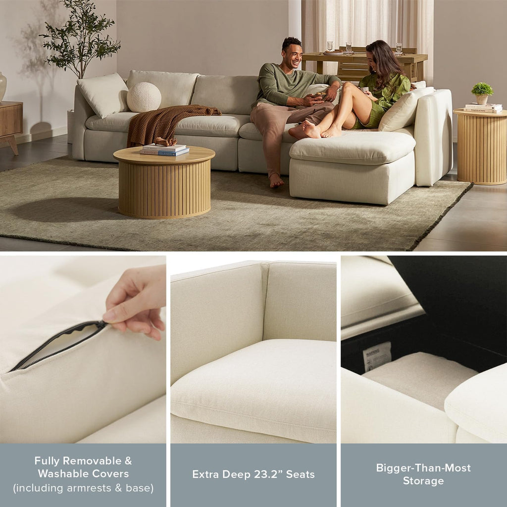mopio Oversized Modular Sectional Sofa with Fully Removable Covers and Storage, Convertible U, L-Shaped and Sleeper Sectional, Modern Couches with Ottoman Chaise (Oat Fabric, 5 Seats, L)