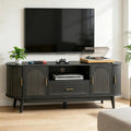 63' Fluted TV Stand for Tvs up to 70', Mid-Century Modern Entertainment Center with Drawers and Fluted Doors, Curved TV Media Console Table with Sliding Doors for Living Room, Bedroom (63' Black)