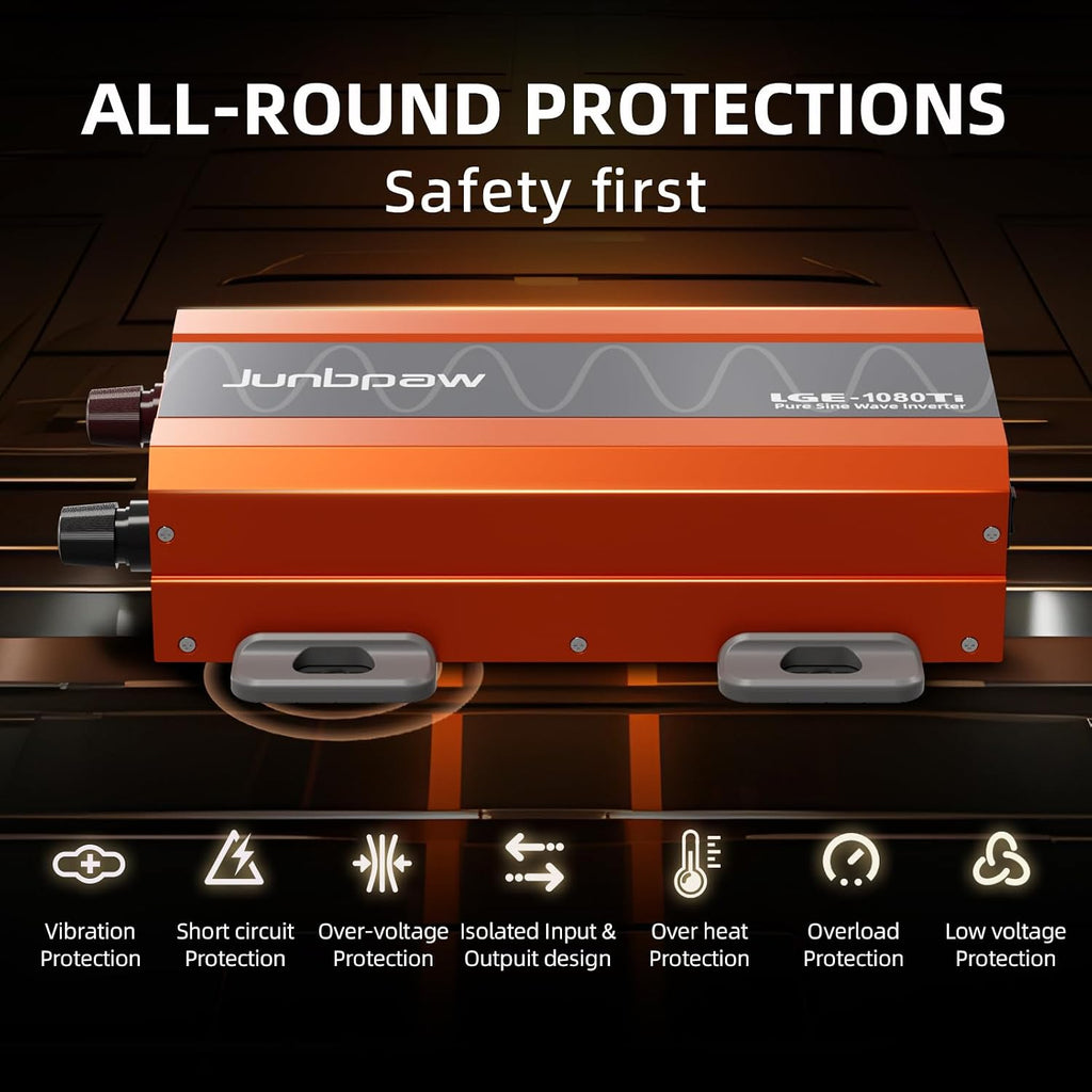1080W Pure Sine Wave Inverter 12V to 110V Ultra Quiet, Game-Changing Design | 12V to 110 Converter for Home, RV, Camping, Off-Grid & Outdoor Adventures丨DC to AC (LGE-12V-1080Ti)