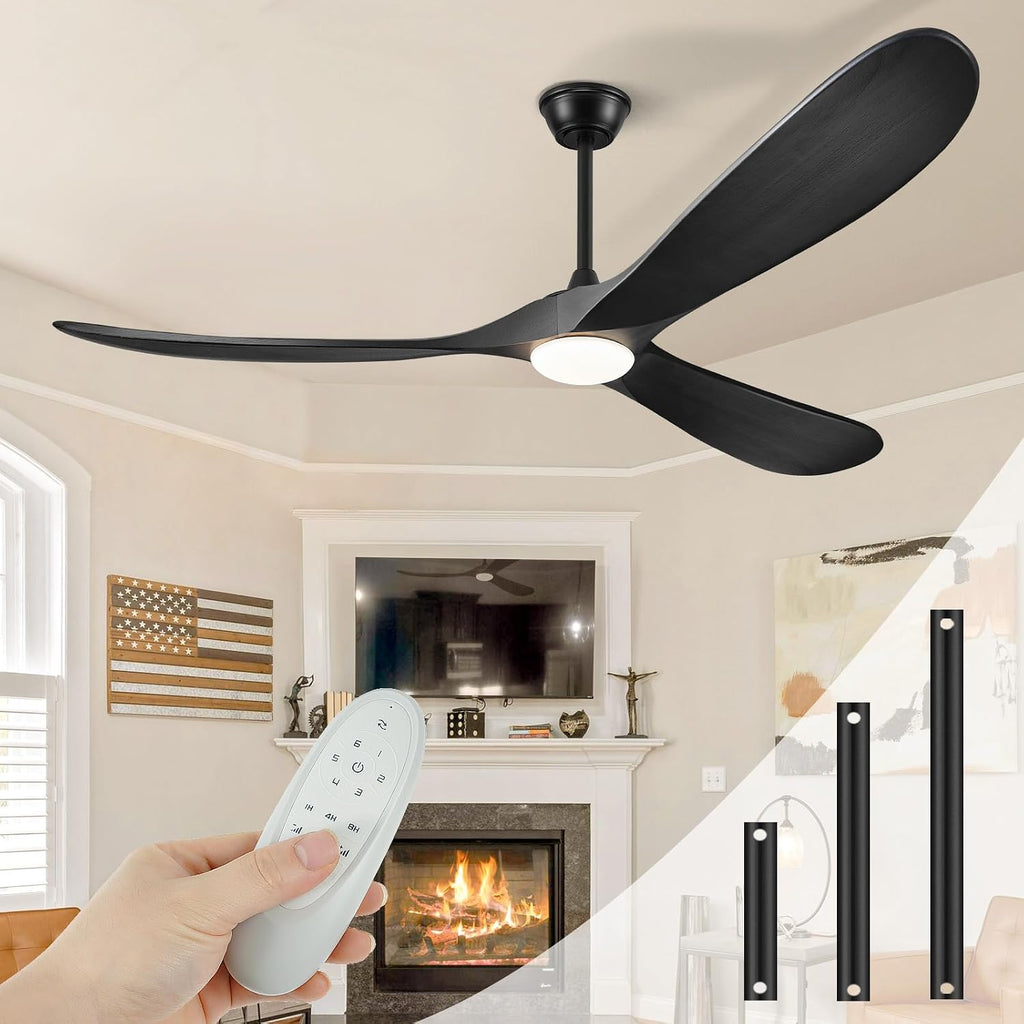 72' Outdoor Ceiling Fans with Lights and Remote Control, Large Ceiling Fan with Lights High CFM Quiet 3 Wood Blade Propeller Outdoor Fan,Propeller Ceiling Fan for Patio,Matte Black